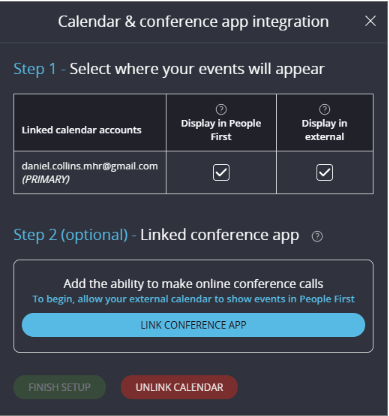 Calendar and conference app integration