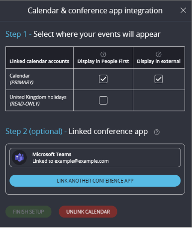 PF calendar and app integration