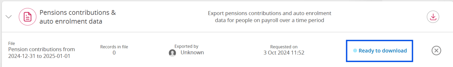 Screenshot to demonstrate pensions contributions and autoenrolment data export