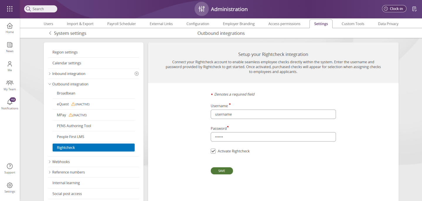 Rightcheck integration location