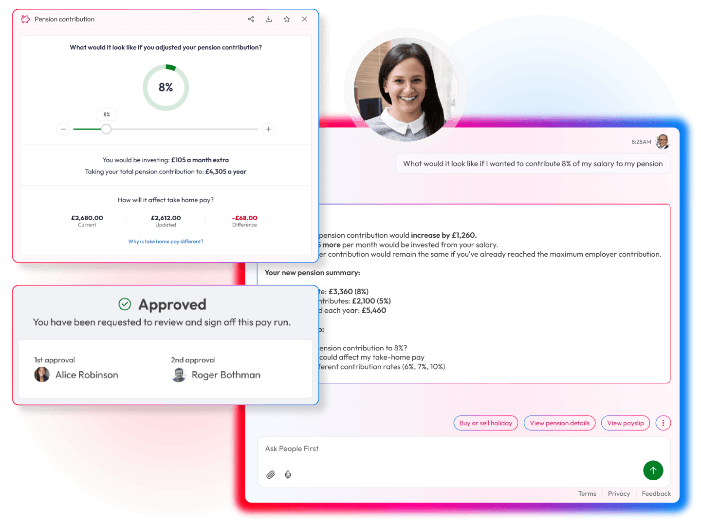 Screens to demonstrate payroll capabilities in People First
