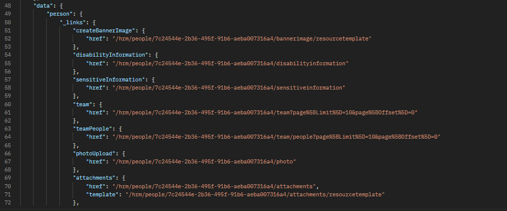Screenshot demonstrating Create Person response links in API Client