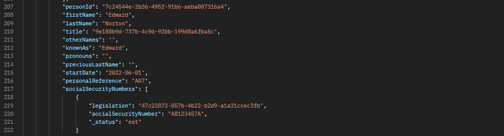 Screenshot demontrating Create Person returned response in API client