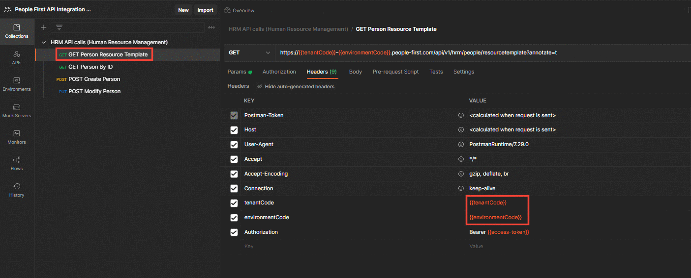 Screenshot to demonstrate Get Person Resource Template in API client