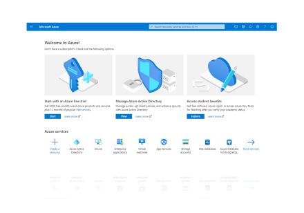 Microsoft azure welcome landing page.