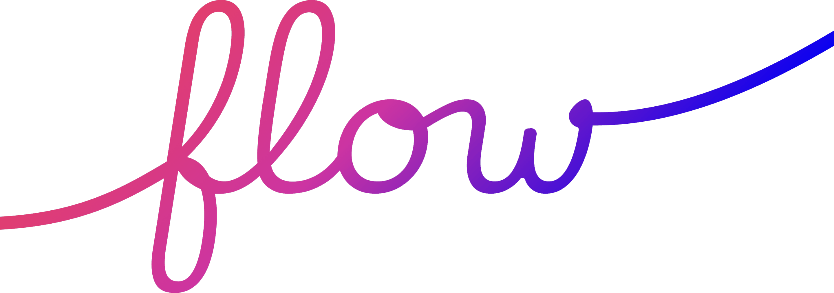 The word 'flow', colourfully illustrated in a cursive handwriting style